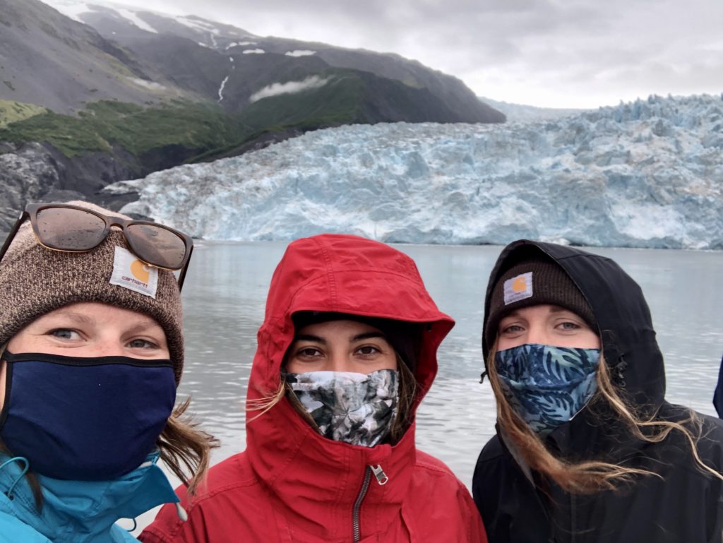 Guests wearing face masks at glacier